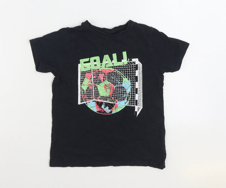 Primark Boys Black Cotton Basic T-Shirt Size 6 Years Round Neck Pullover - Football