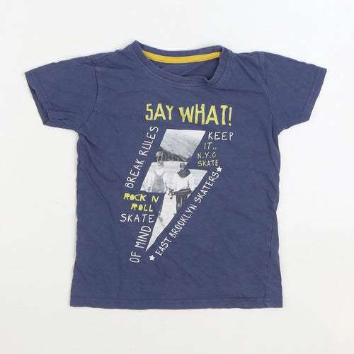 Dunnes Stores Boys Blue Cotton Basic T-Shirt Size 5 Years Round Neck Pullover - Skateboarding