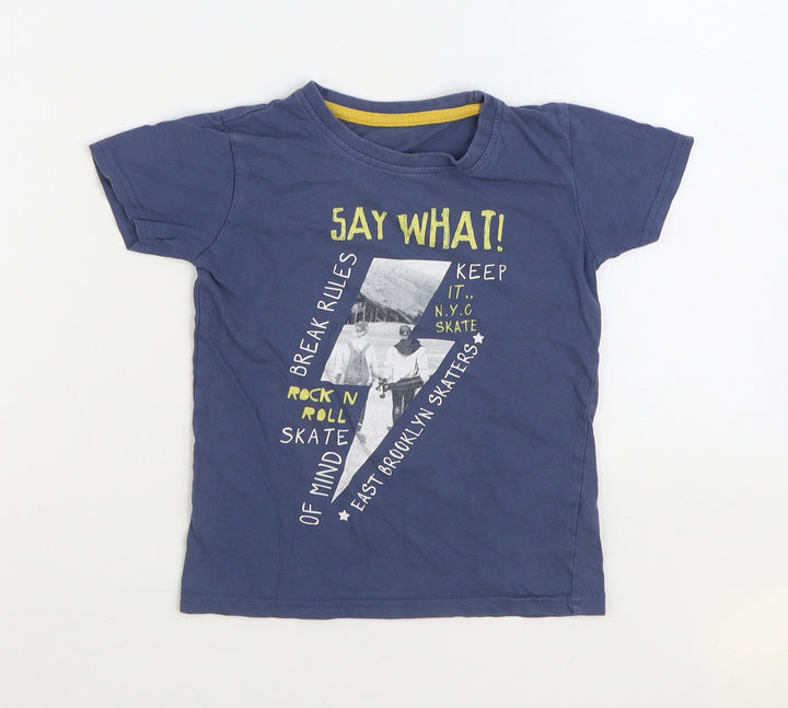 Dunnes Stores Boys Blue Cotton Basic T-Shirt Size 5 Years Round Neck Pullover - Skateboarding