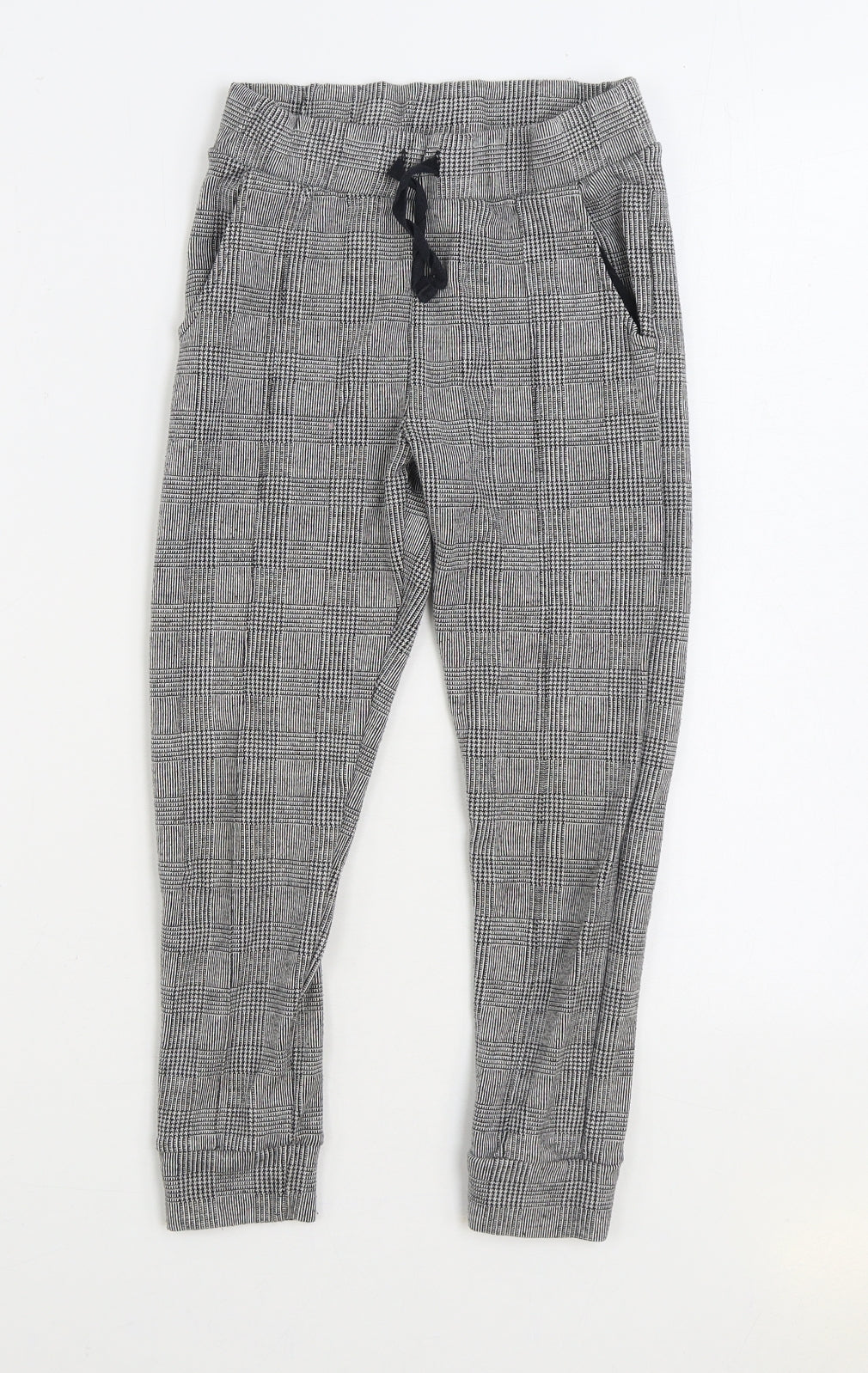NEXT Girls Grey Plaid Cotton Jogger Trousers Size 7 Years Regular Drawstring