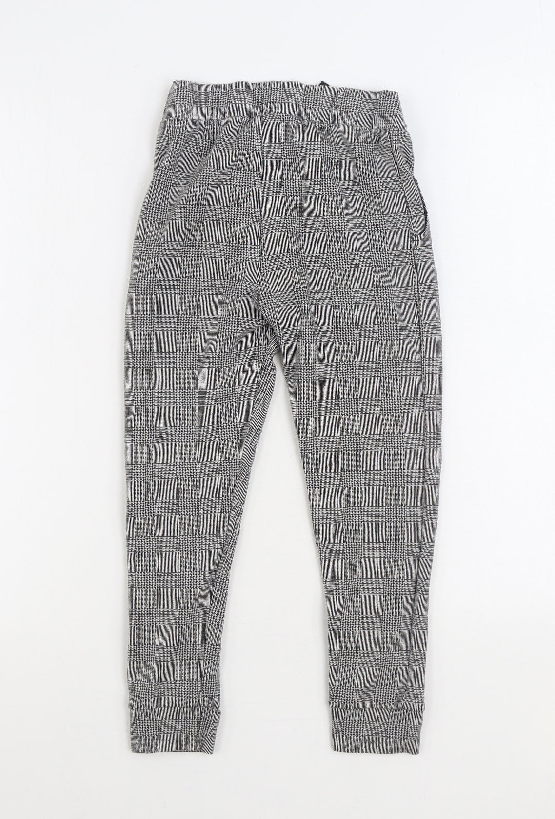 NEXT Girls Grey Plaid Cotton Jogger Trousers Size 7 Years Regular Drawstring