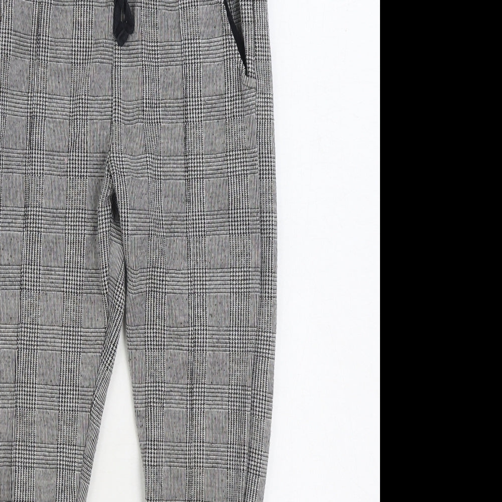 NEXT Girls Grey Plaid Cotton Jogger Trousers Size 7 Years Regular Drawstring