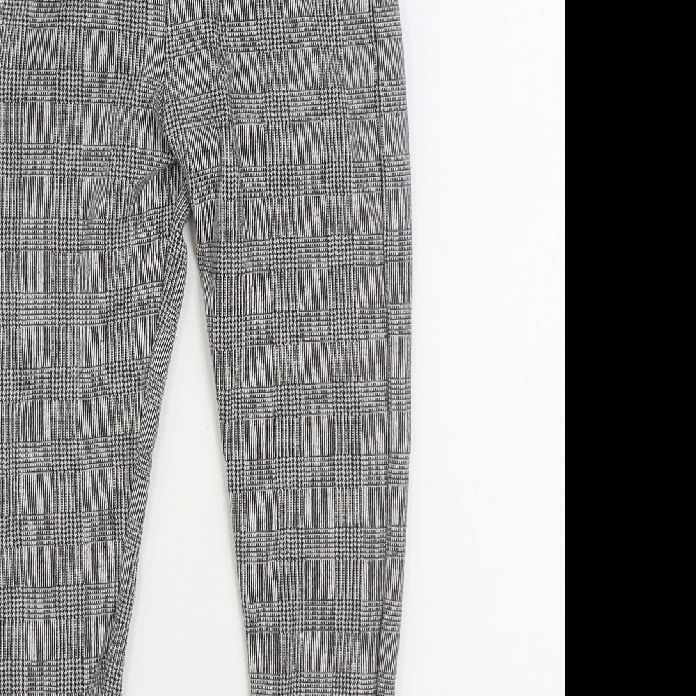 NEXT Girls Grey Plaid Cotton Jogger Trousers Size 7 Years Regular Drawstring