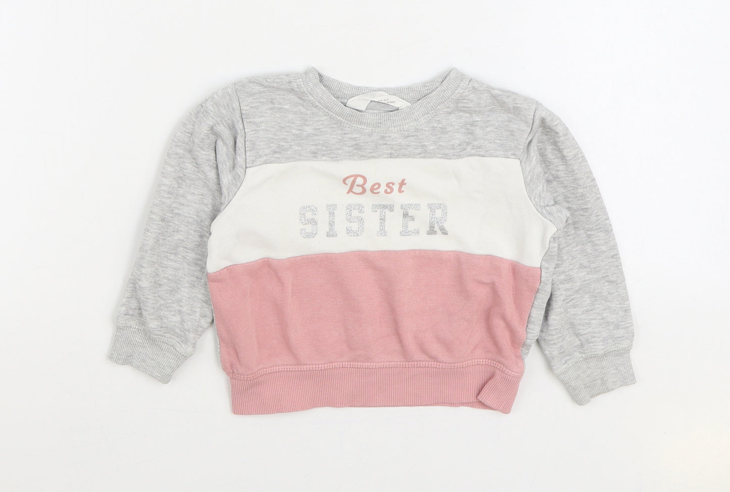 H&M Girls Grey Colourblock Cotton Pullover Sweatshirt Size 2-3 Years Pullover - Best Sister