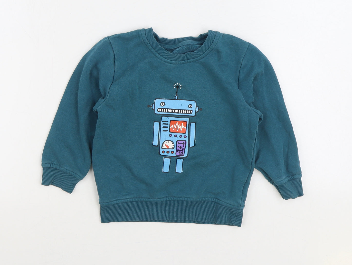 Dunnes Stores Boys Green Cotton Pullover Sweatshirt Size 2-3 Years Pullover - Robot