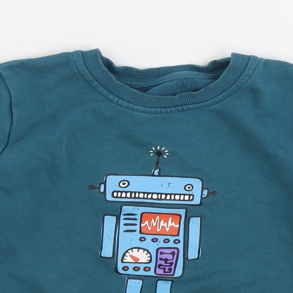 Dunnes Stores Boys Green Cotton Pullover Sweatshirt Size 2-3 Years Pullover - Robot