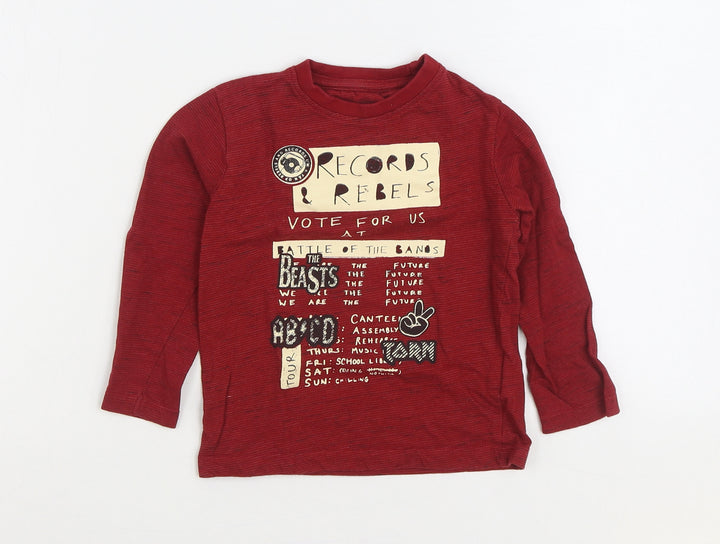 Losan Boys Red Cotton Basic T-Shirt Size 3 Years Round Neck Pullover - Records & Labels