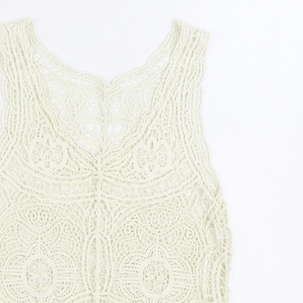 NEXT Womens Ivory V-Neck 100% Cotton Vest Jumper Size M