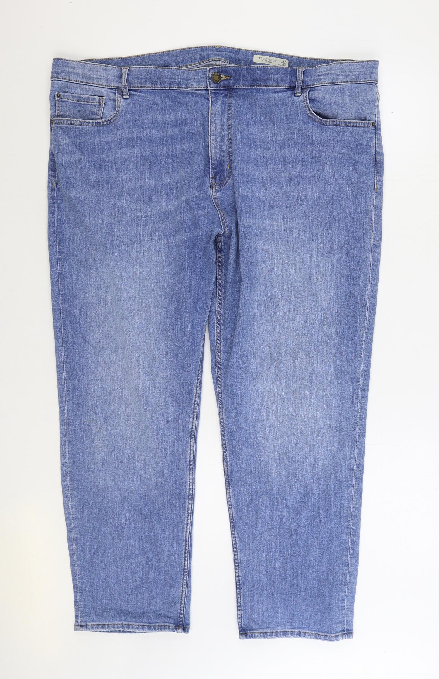 Marks and Spencer Womens Blue Cotton Straight Jeans Size 24 L28 in Regular Zip
