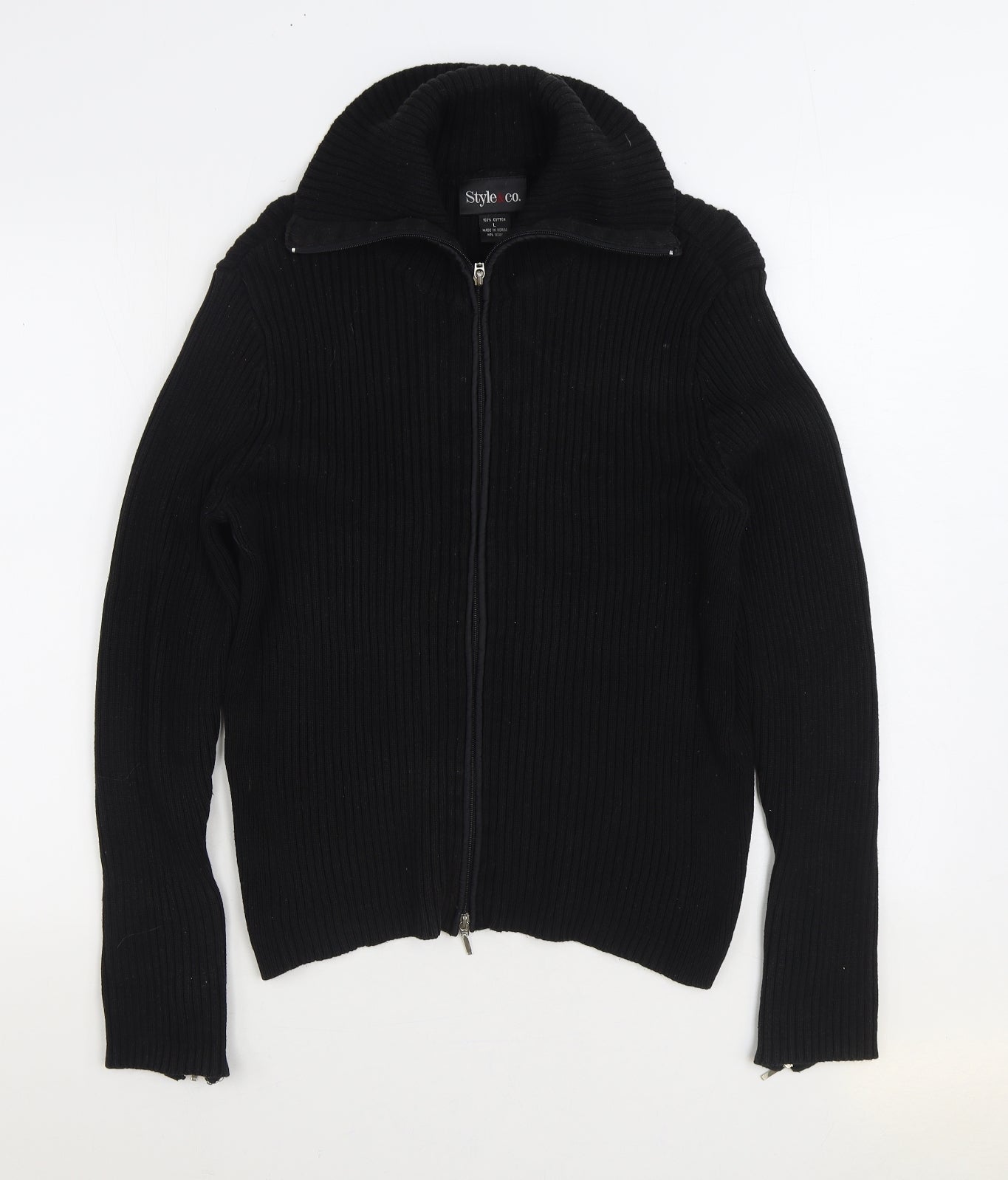 Style&co. Womens Black Collared 100% Cotton Full Zip Jumper Size L