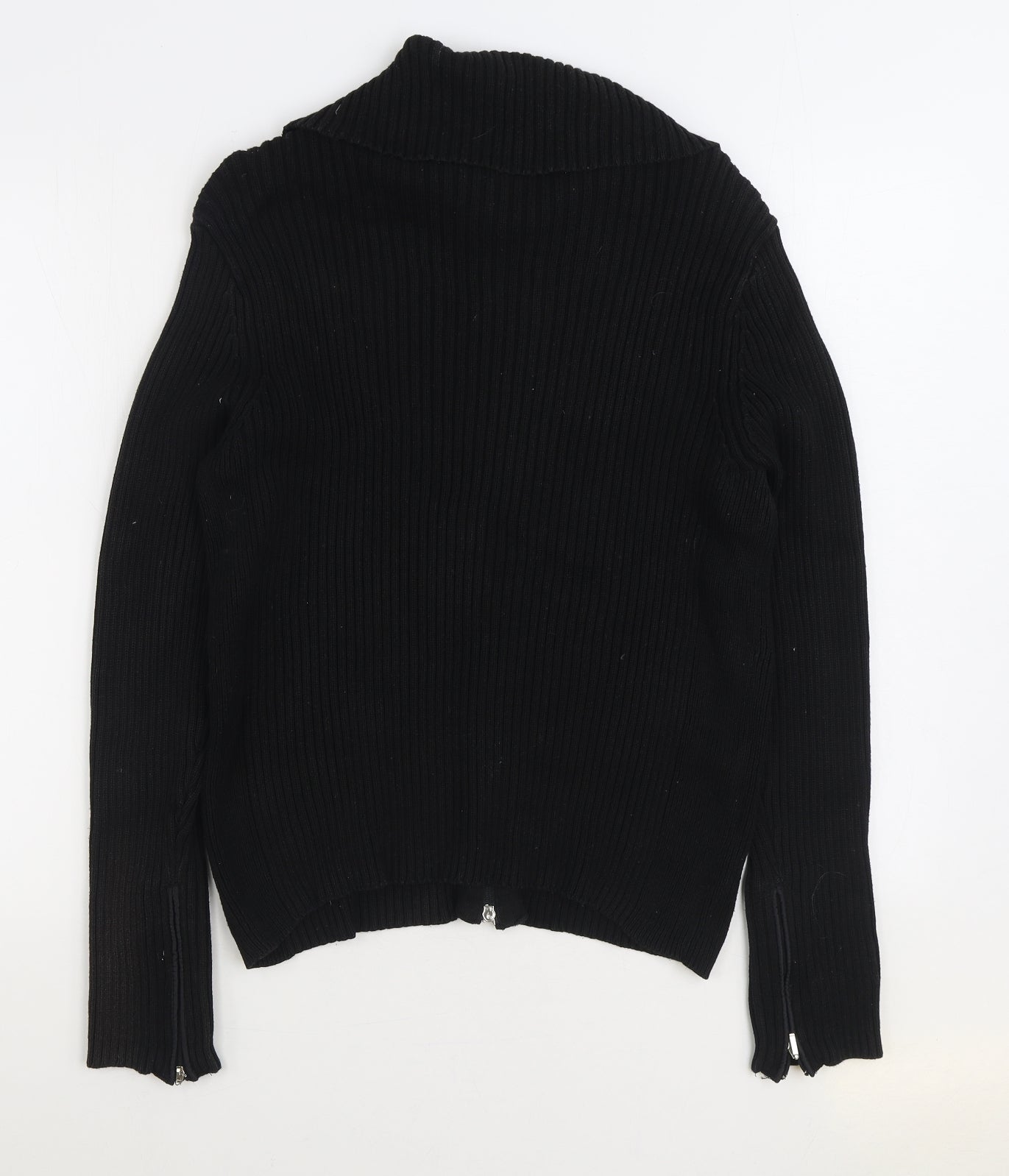 Style&co. Womens Black Collared 100% Cotton Full Zip Jumper Size L