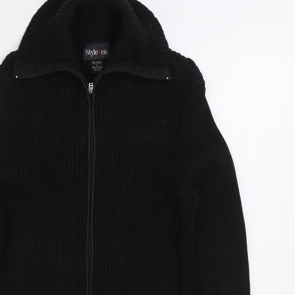 Style&co. Womens Black Collared 100% Cotton Full Zip Jumper Size L