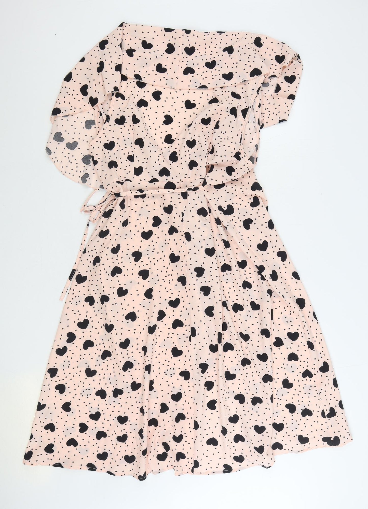 SheIn Womens Pink Geometric Polyester Wrap Dress Size XL V-Neck Tie - Love Hearts