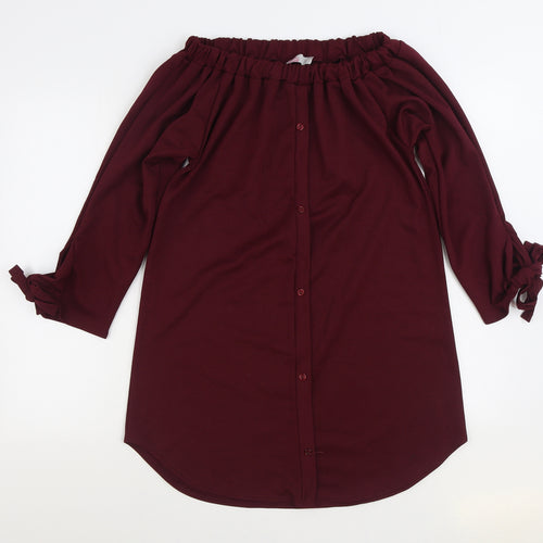 Silk Womens Purple Polyester Shirt Dress Size M Off the Shoulder Pullover