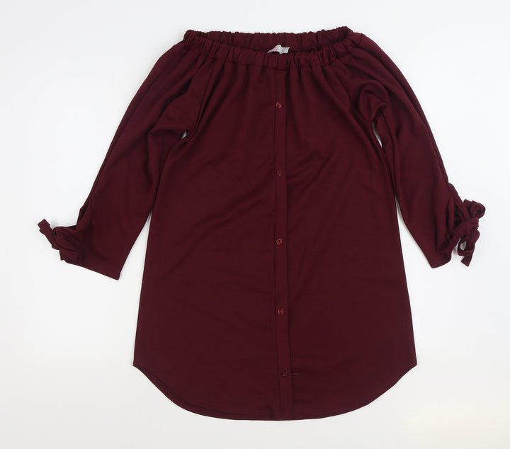Silk Womens Purple Polyester Shirt Dress Size M Off the Shoulder Pullover