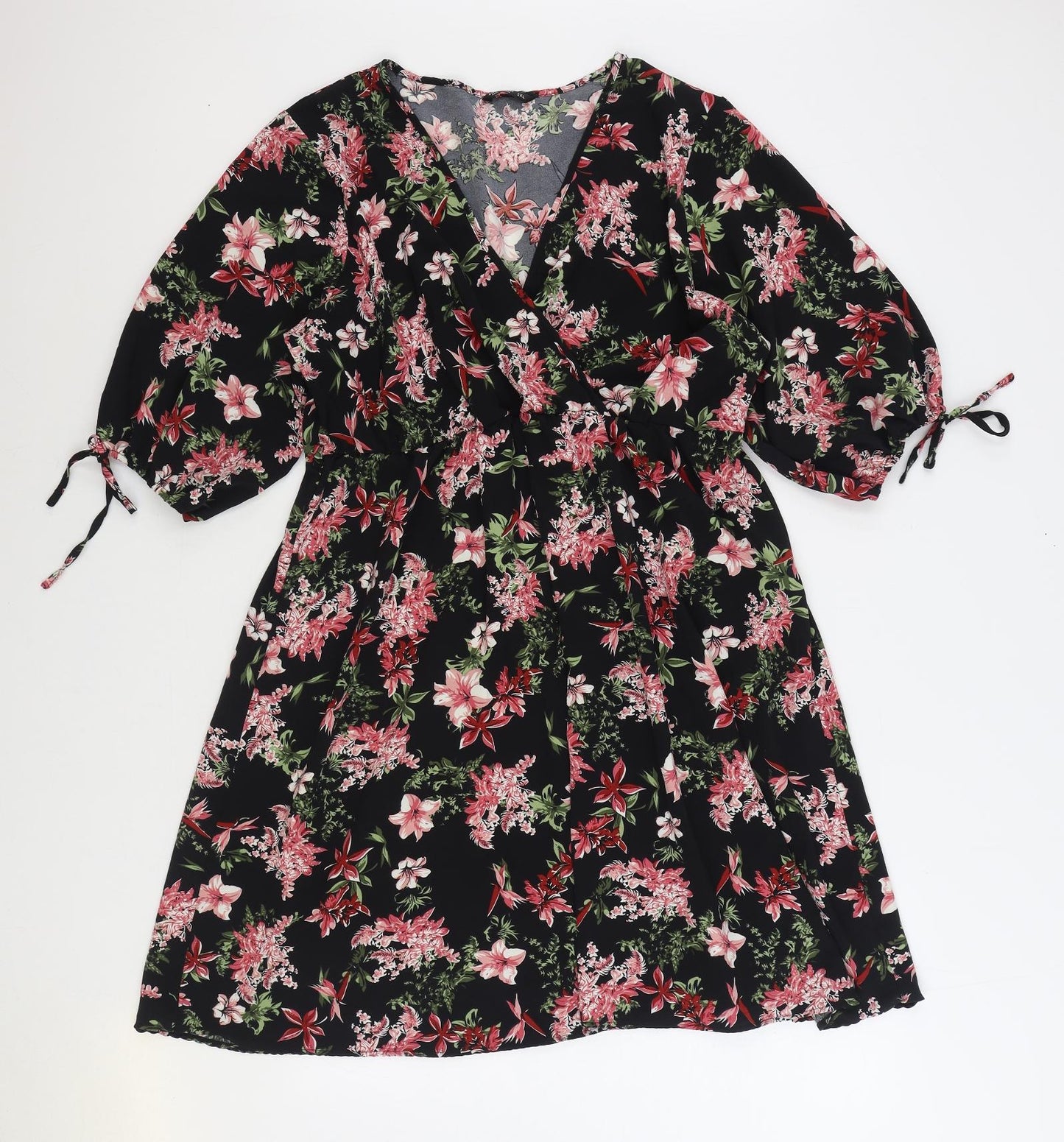 SheIn Womens Multicoloured Floral Polyester Skater Dress Size 2XL V-Neck Pullover