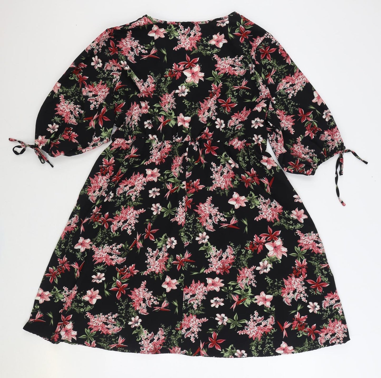 SheIn Womens Multicoloured Floral Polyester Skater Dress Size 2XL V-Neck Pullover