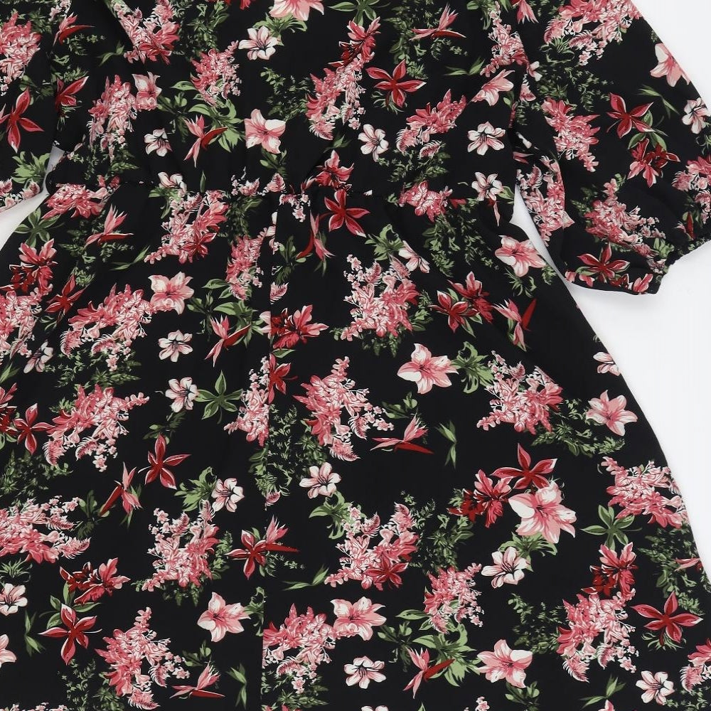SheIn Womens Multicoloured Floral Polyester Skater Dress Size 2XL V-Neck Pullover