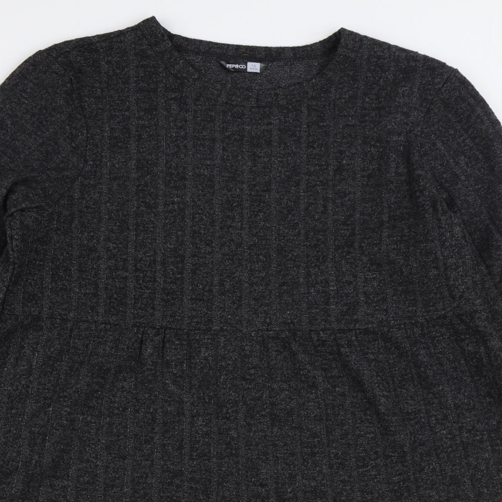 PEP&CO Womens Grey Cotton Jumper Dress Size 16 Round Neck Pullover