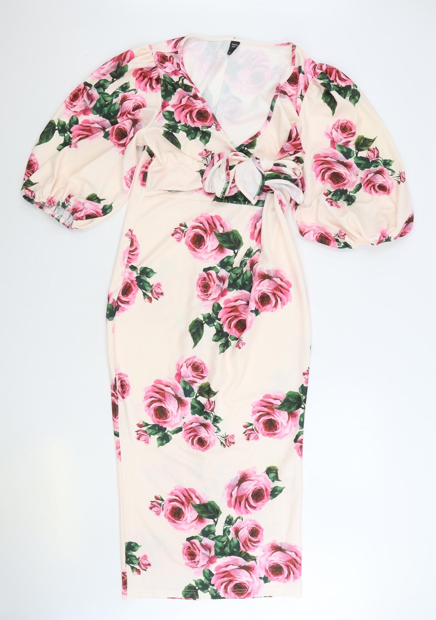 SheIn Womens Pink Floral Polyester Pencil Dress Size XL V-Neck Pullover