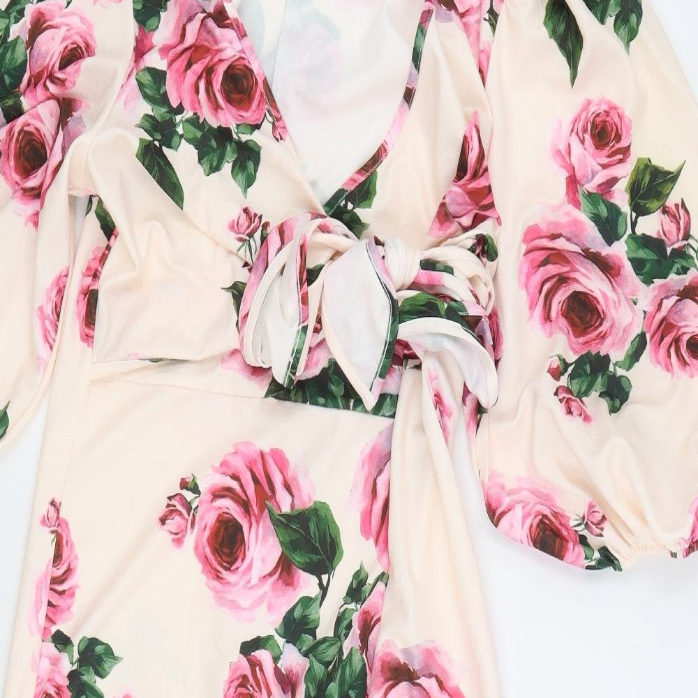 SheIn Womens Pink Floral Polyester Pencil Dress Size XL V-Neck Pullover