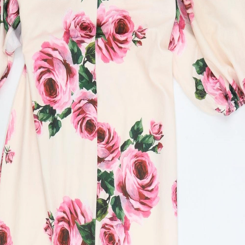 SheIn Womens Pink Floral Polyester Pencil Dress Size XL V-Neck Pullover