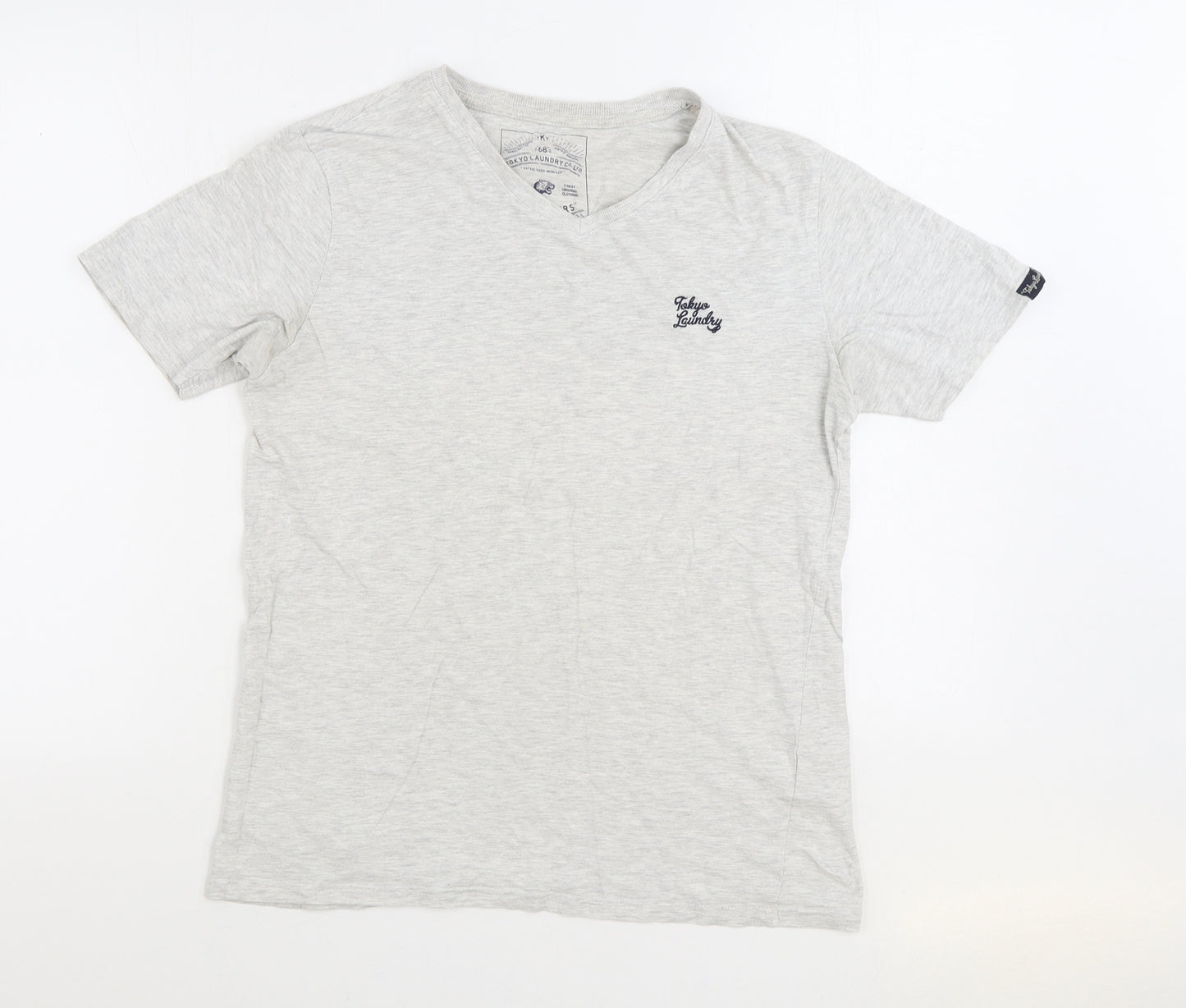 Tokyo Laundry Mens Grey Cotton T-Shirt Size M V-Neck