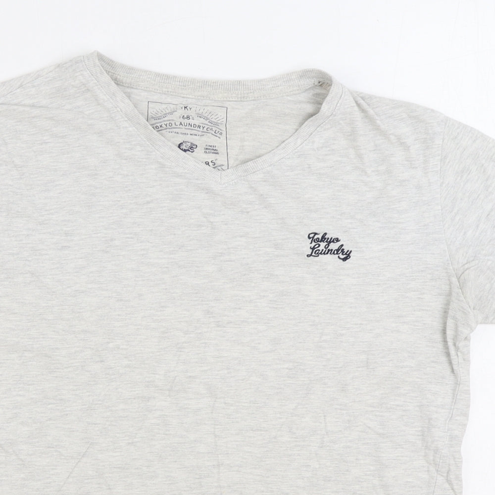 Tokyo Laundry Mens Grey Cotton T-Shirt Size M V-Neck