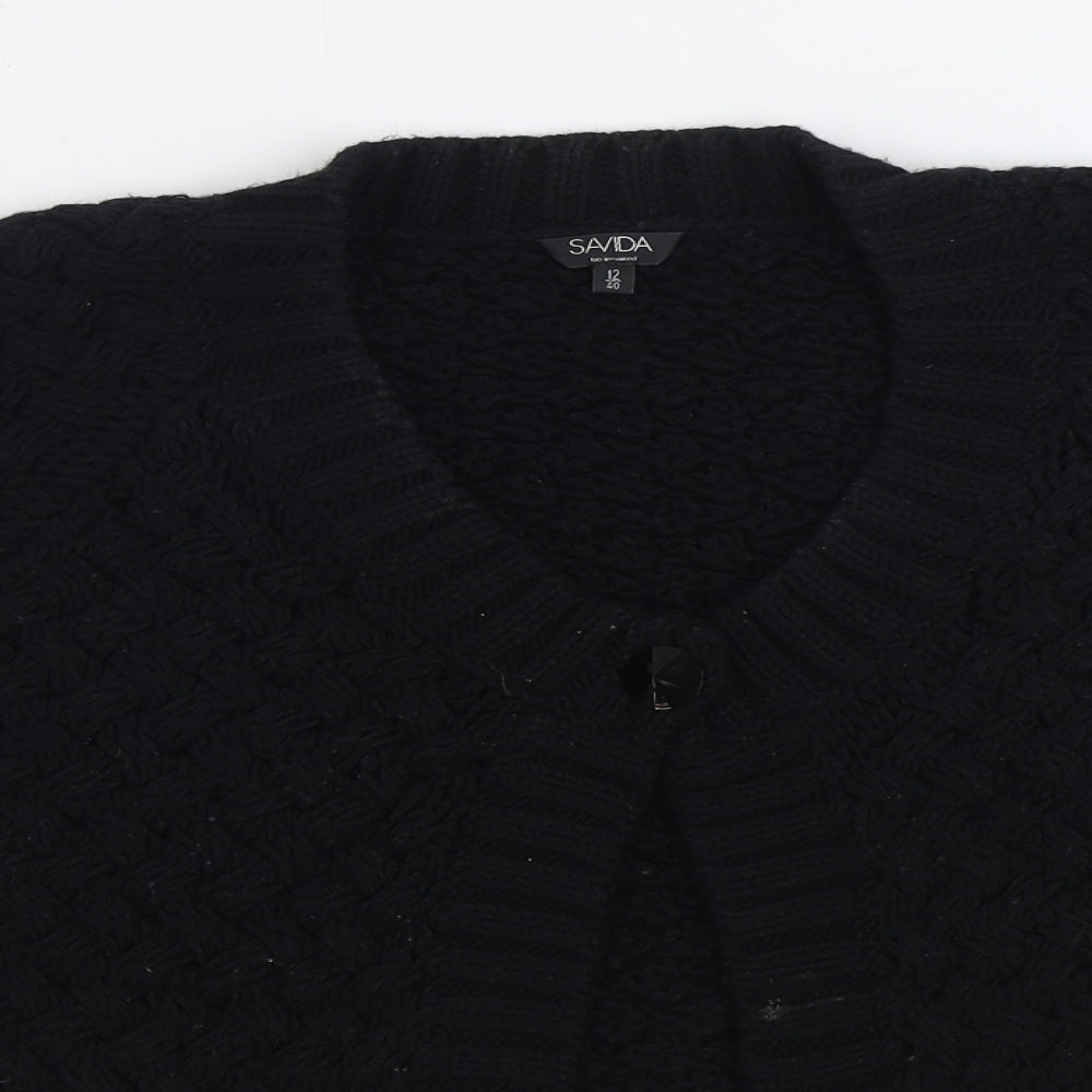 Savida Womens Black V-Neck Acrylic Cardigan Jumper Size 12