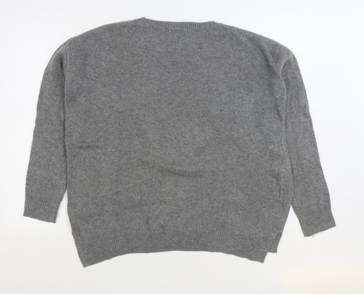 TU Womens Grey Round Neck Acrylic Pullover Jumper Size 12 - Christmas Robin