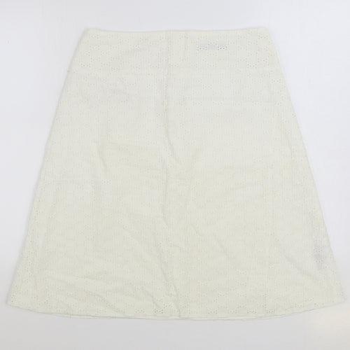 Dunnes Stores Womens White Cotton A-Line Skirt Size 12 Zip