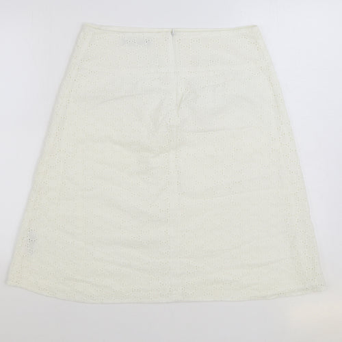 Dunnes Stores Womens White Cotton A-Line Skirt Size 12 Zip