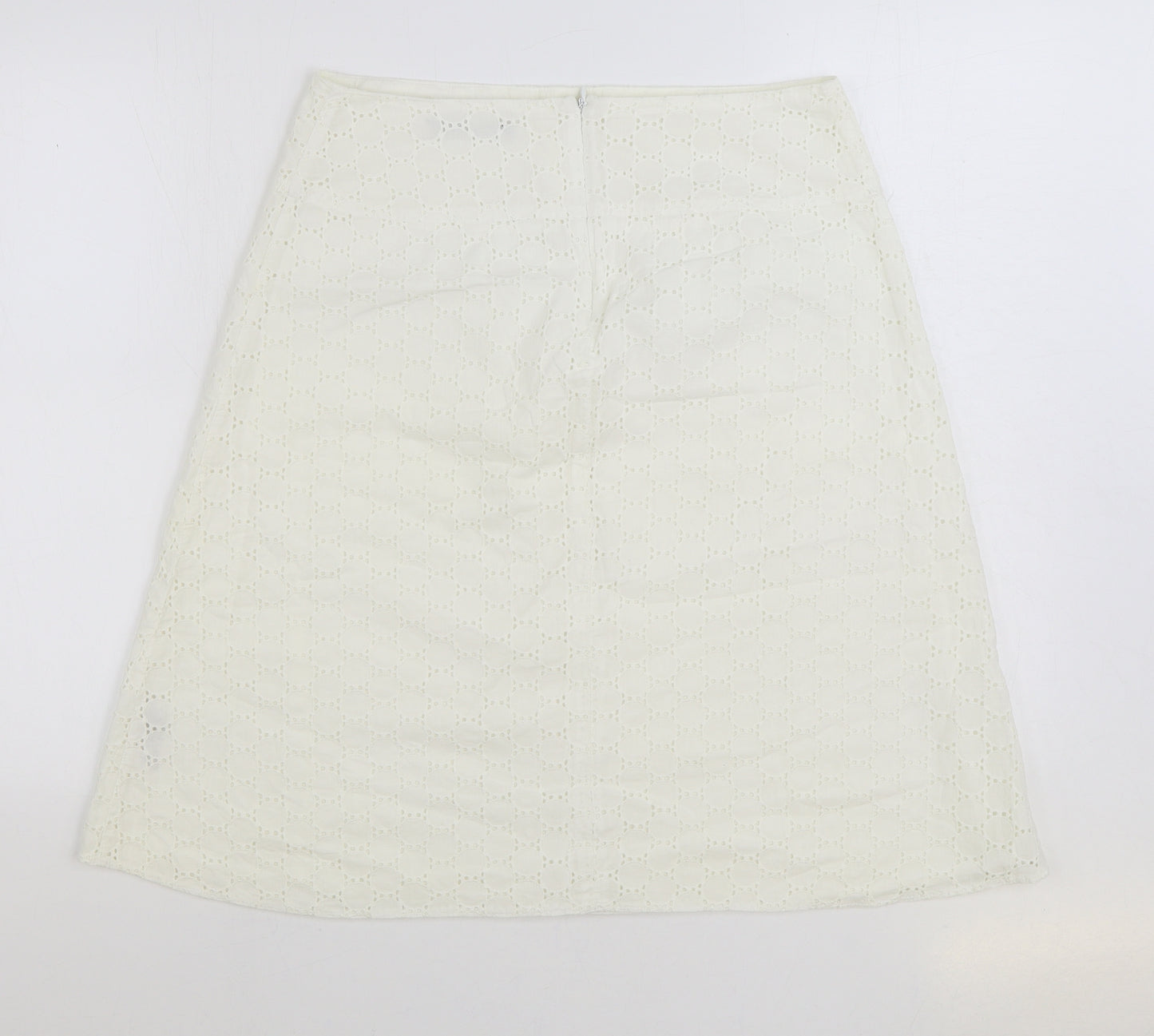 Dunnes Stores Womens White Cotton A-Line Skirt Size 12 Zip