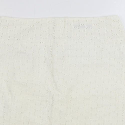 Dunnes Stores Womens White Cotton A-Line Skirt Size 12 Zip