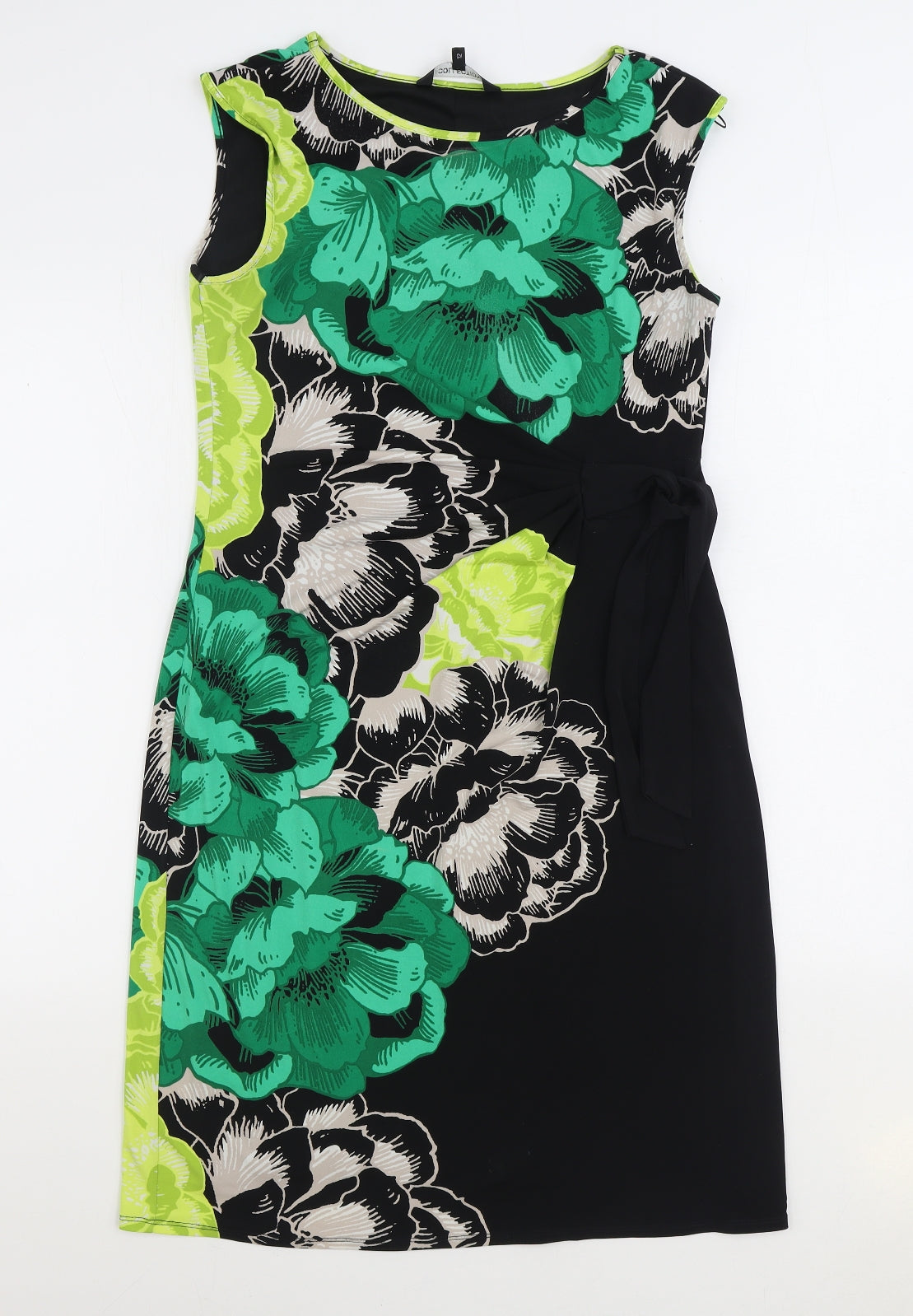 The Collection Womens Multicoloured Floral Cotton Sheath Size 12 Boat Neck Pullover - Tie Front
