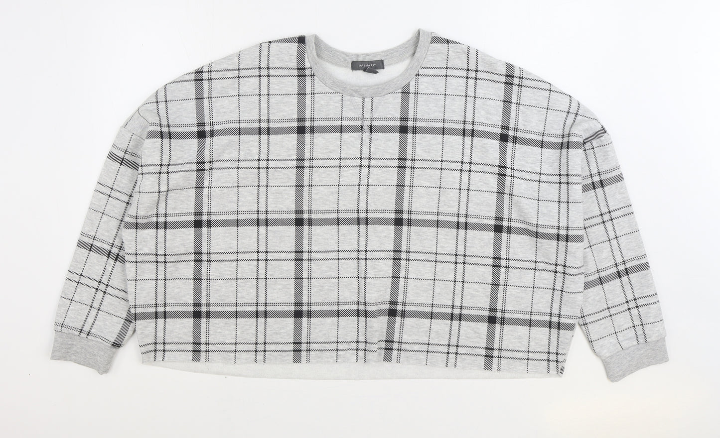 Primark Womens Grey Plaid Cotton Pullover Sweatshirt Size XL Pullover - Cropped