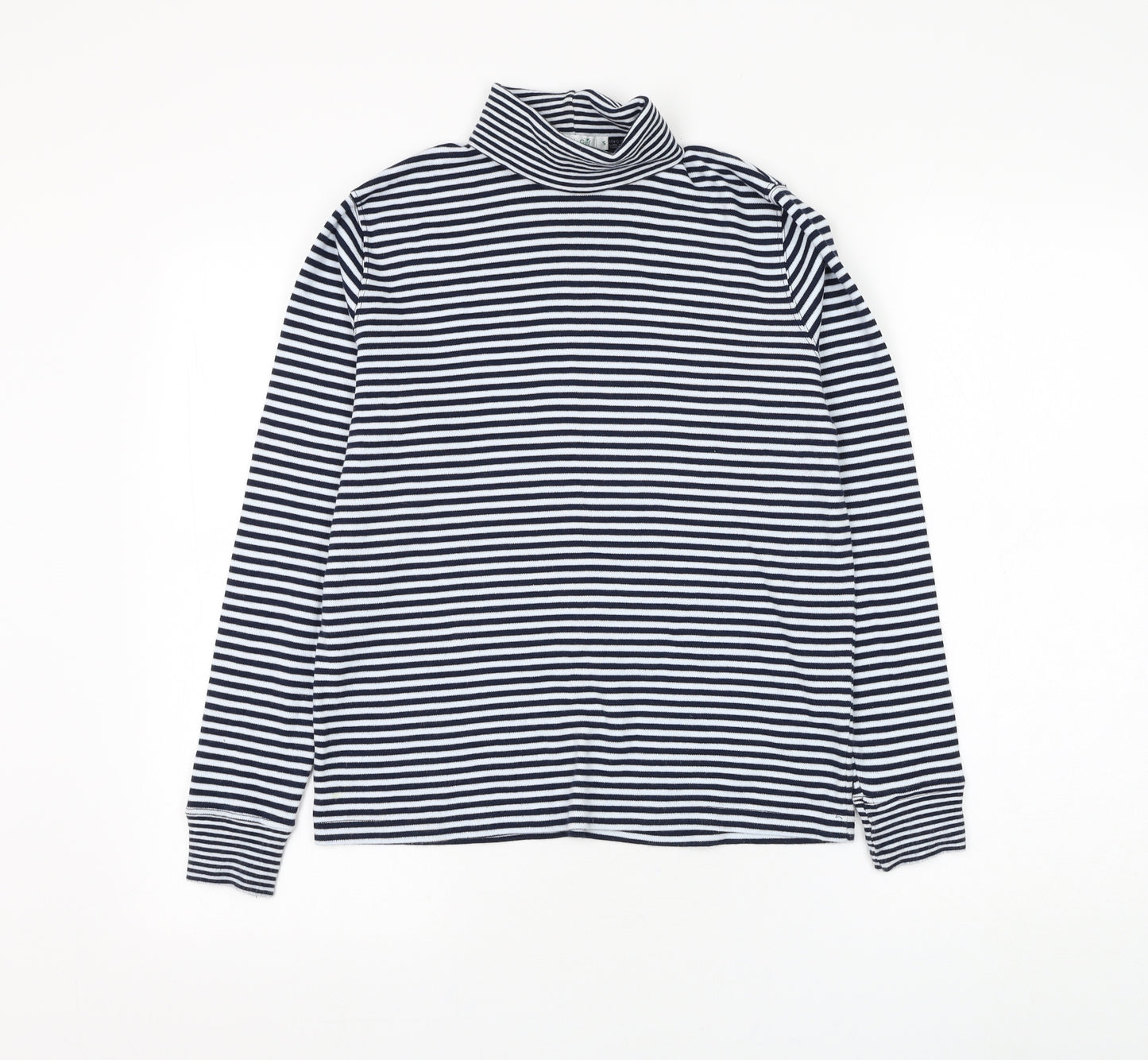 One Up Golf Womens Blue Roll Neck Striped Cotton Pullover Jumper Size S