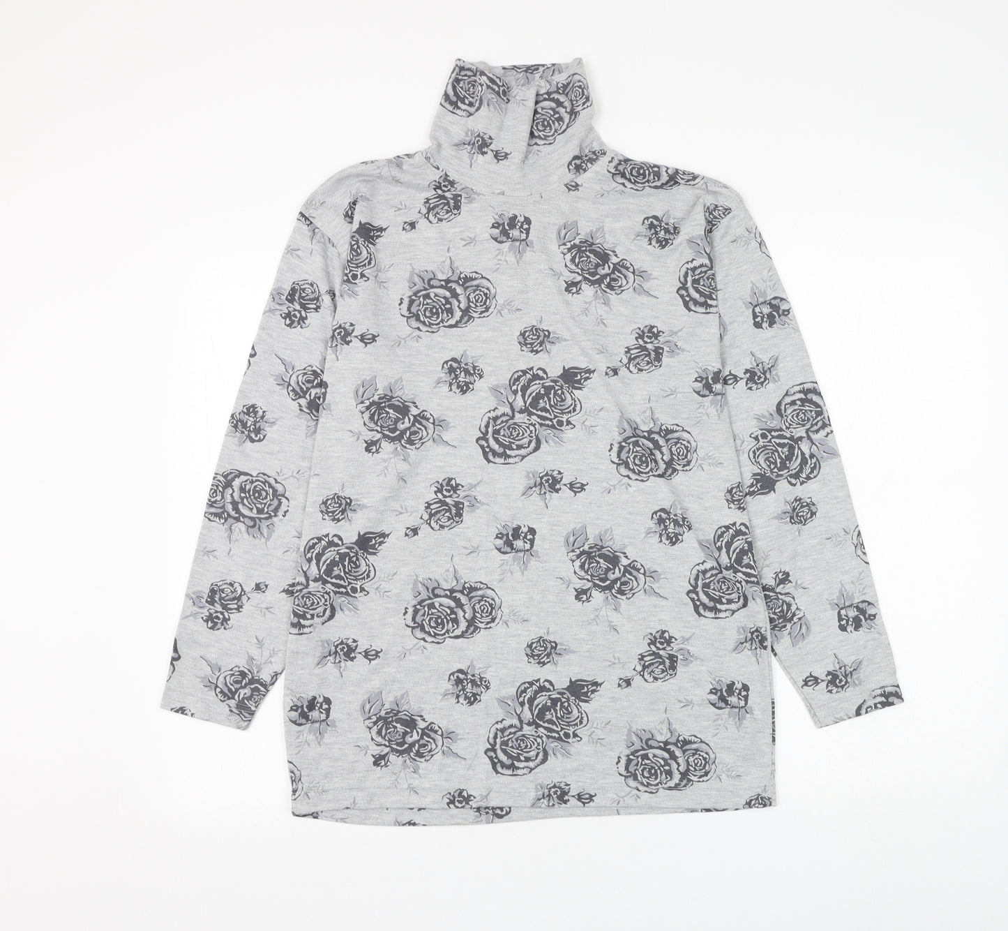 Chase Casuals Womens Grey High Neck Floral Polyester Pullover Jumper Size 14