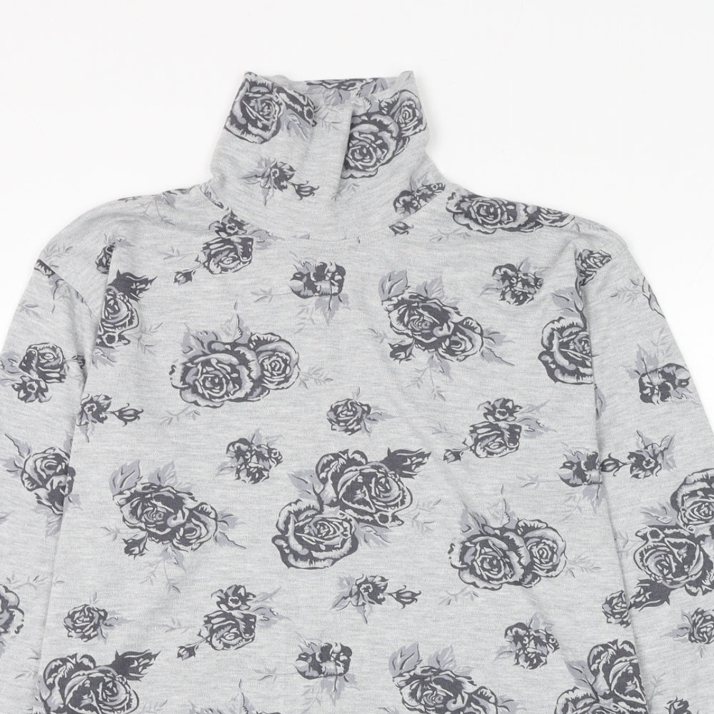 Chase Casuals Womens Grey High Neck Floral Polyester Pullover Jumper Size 14