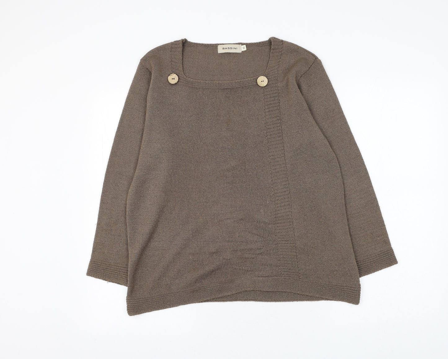 BASSINI Womens Brown Square Neck Acrylic Pullover Jumper Size M