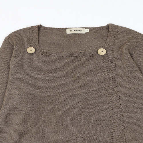 BASSINI Womens Brown Square Neck Acrylic Pullover Jumper Size M