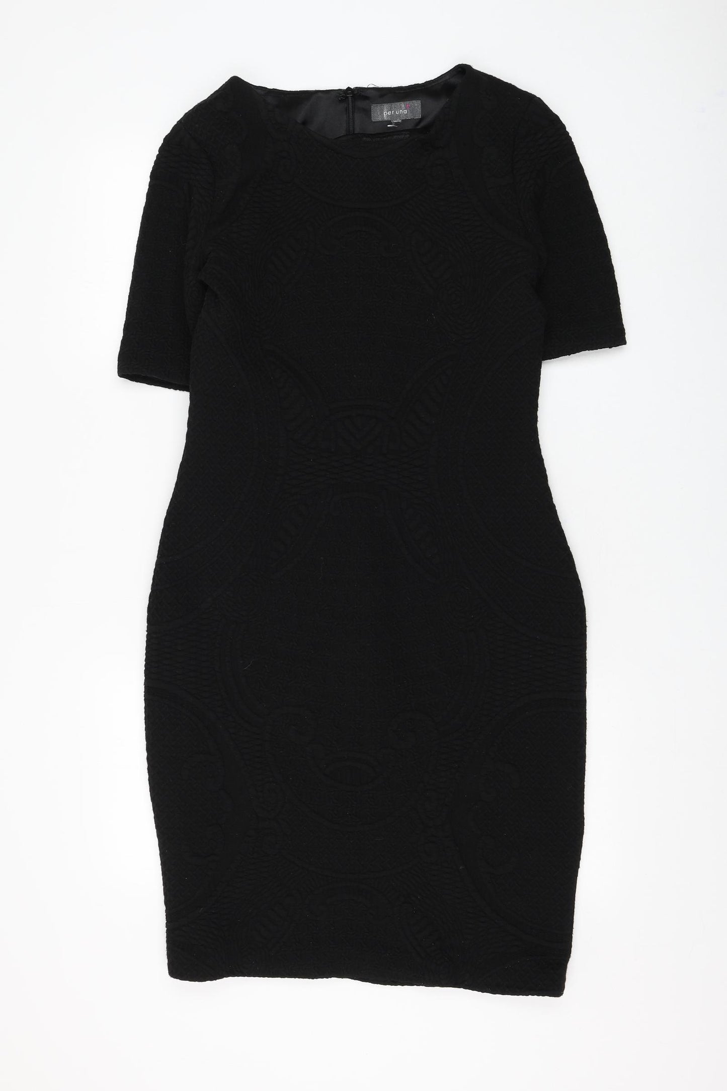 Marks and Spencer Womens Black Geometric Acrylic Shift Size 14 Round Neck Zip