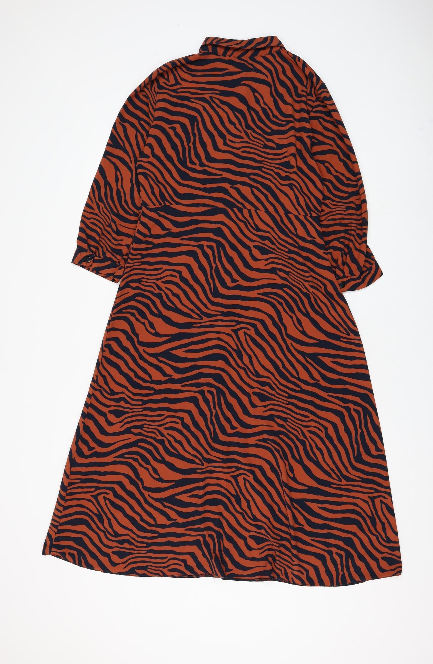 Primark Womens Brown Animal Print Polyester Shirt Dress Size 12 Collared Button - Tiger Print