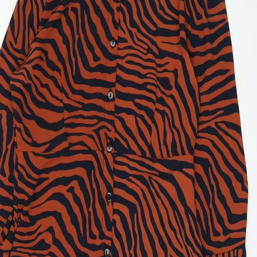 Primark Womens Brown Animal Print Polyester Shirt Dress Size 12 Collared Button - Tiger Print