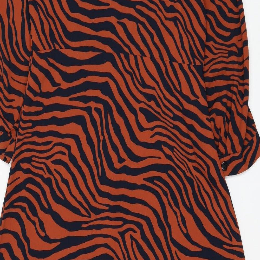Primark Womens Brown Animal Print Polyester Shirt Dress Size 12 Collared Button - Tiger Print