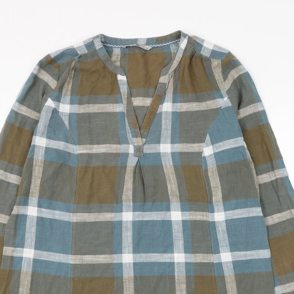 TU Womens Multicoloured Check Cotton Tunic Blouse Size 12 V-Neck
