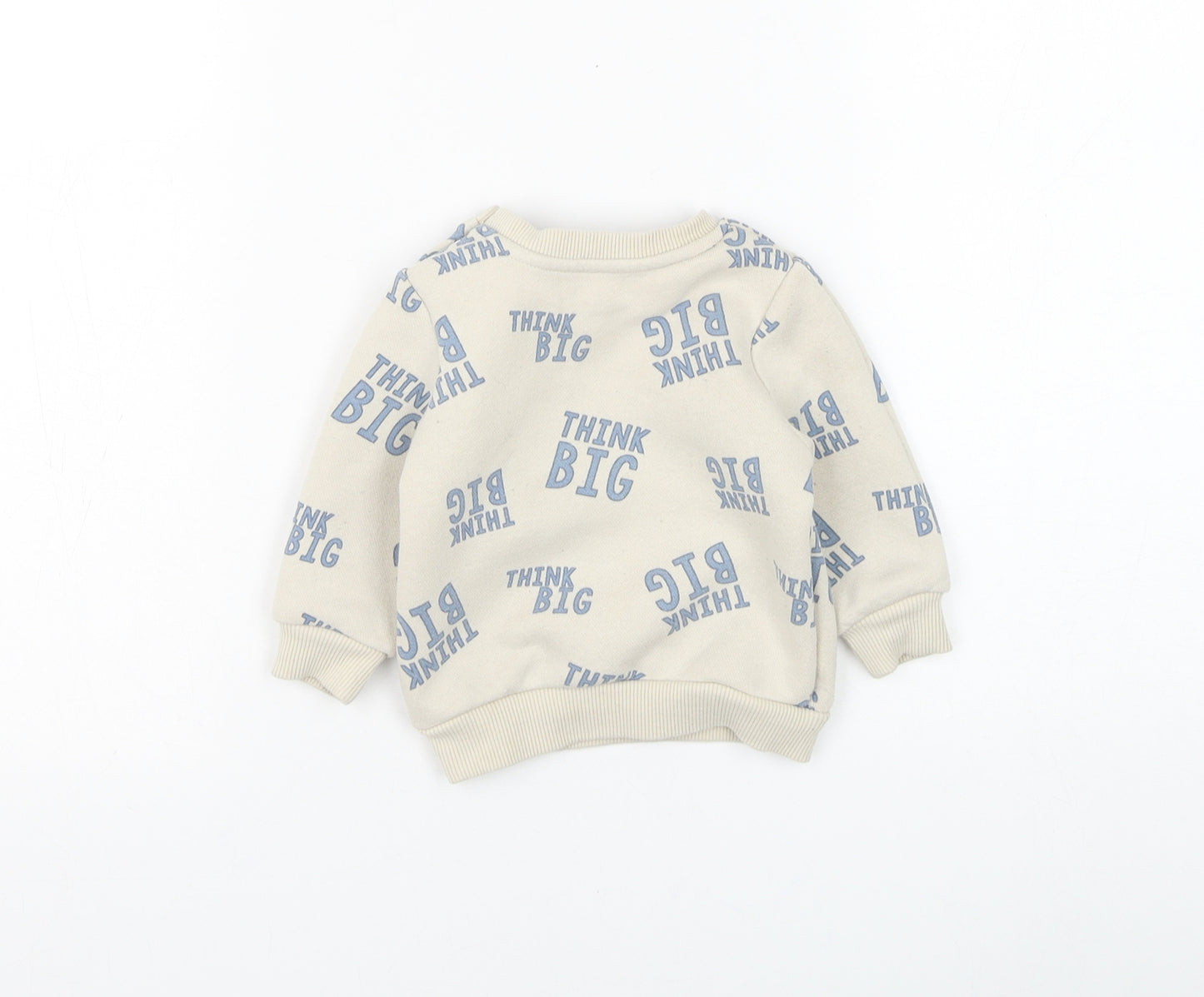 Primark Boys Beige Geometric Cotton Pullover Jumper Size 3-6 Months Button - Think Big