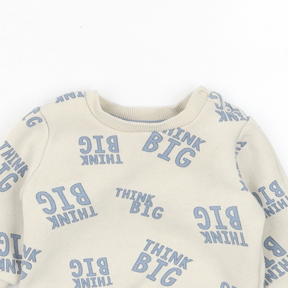 Primark Boys Beige Geometric Cotton Pullover Jumper Size 3-6 Months Button - Think Big