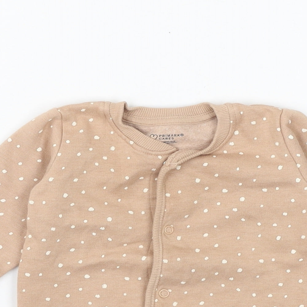Primark Girls Brown Polka Dot Cotton Cardigan Jumper Size 6-9 Months Snap