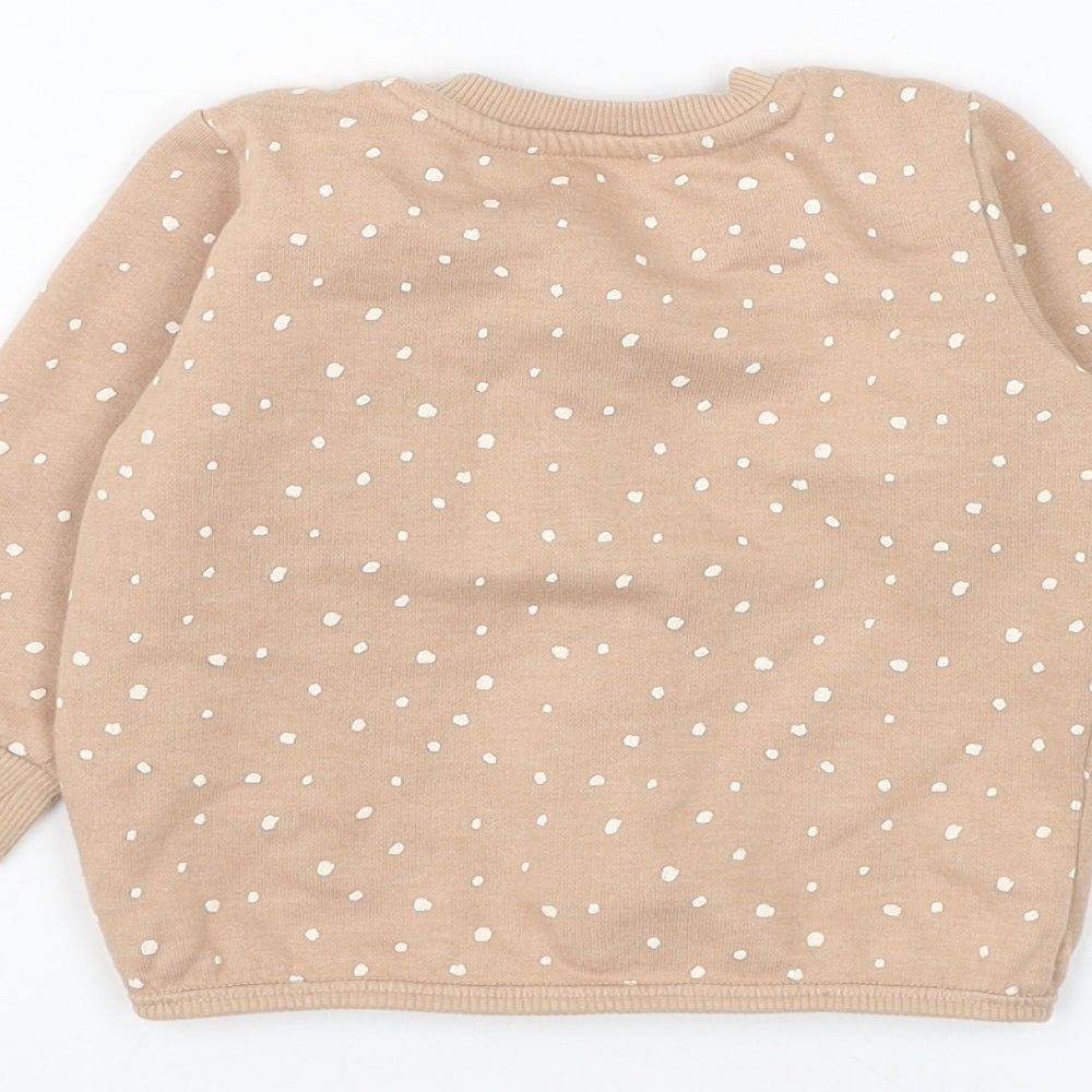 Primark Girls Brown Polka Dot Cotton Cardigan Jumper Size 6-9 Months Snap
